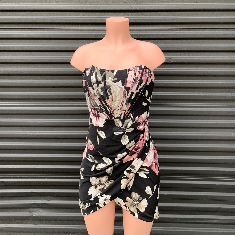 PRETTY IN FLORAL MIDI DRESS-BLACK/COMBO